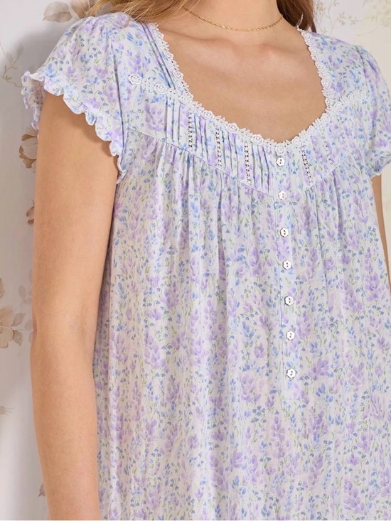 Eileen West Other - Eileen West Lavender & Pale Blue Floral Lace-Trim Nightgown